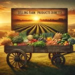 DALL·E 2024-04-18 20.06.40 – Create a wide cover image for an article about selling farm products directly. The image should feature a picturesque farm scene at sunset, with an ar