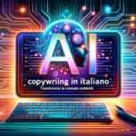 DALL·E 2024-04-19 01.05.40 – A stylish and modern cover image for an article about AI copywriting in Italian. The image features a futuristic and vibrant design with elements that